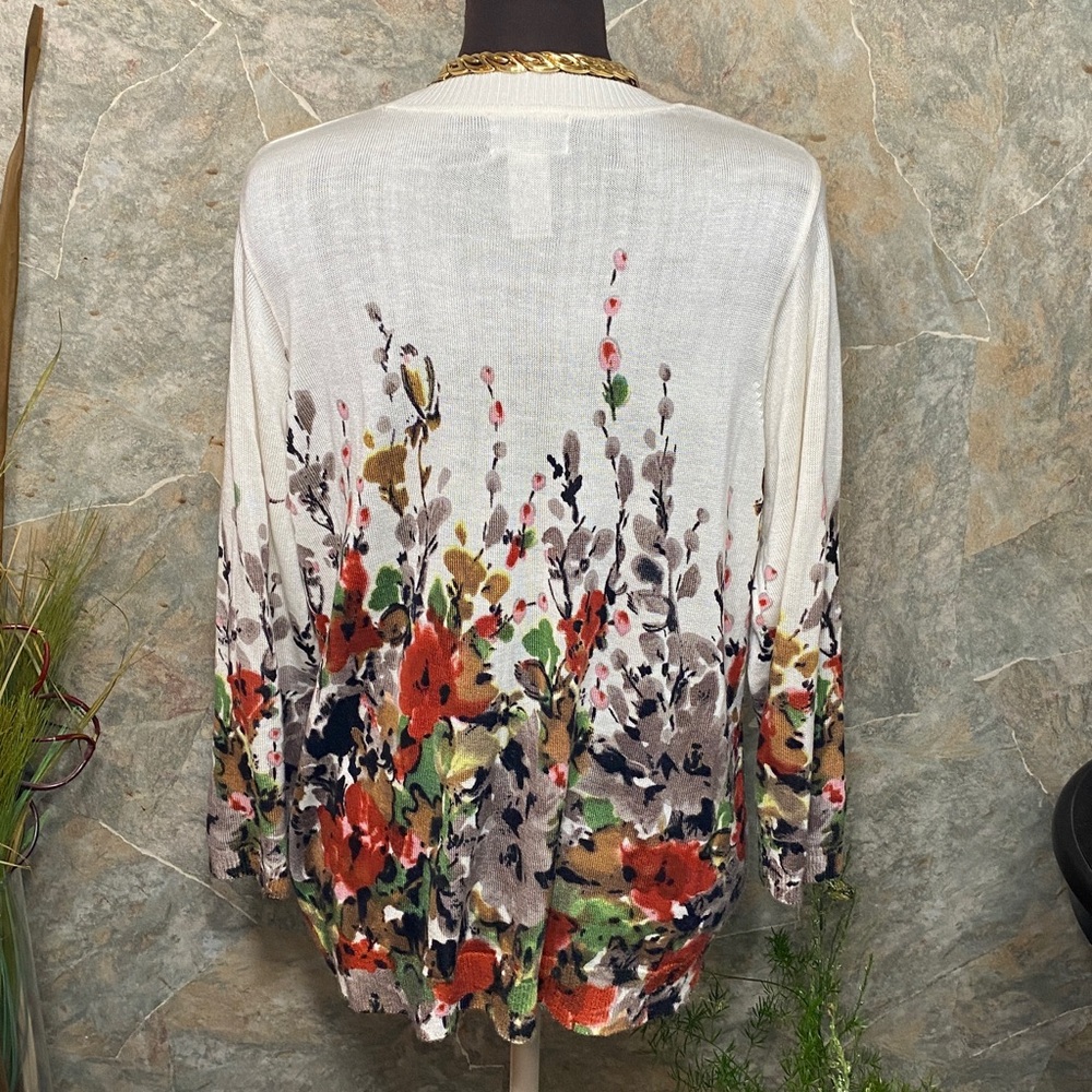 Rebecca Malone Floral shirt top blouse tunic sweater pull over chic xl knit - Picture 6 of 14